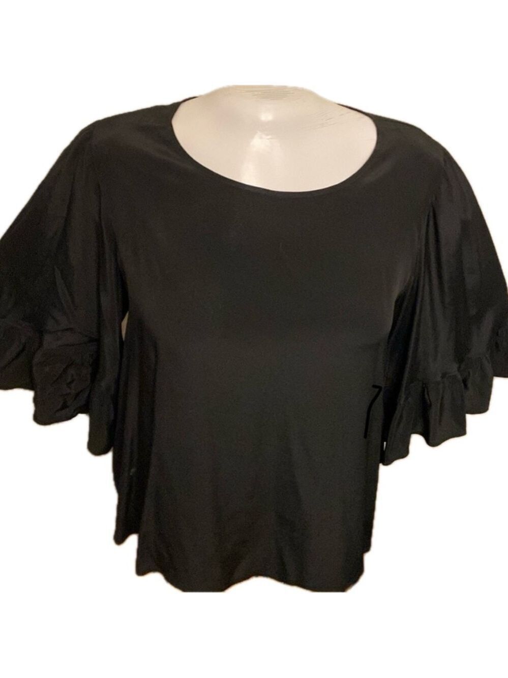 ecla black bell sleeve blouse with back closure